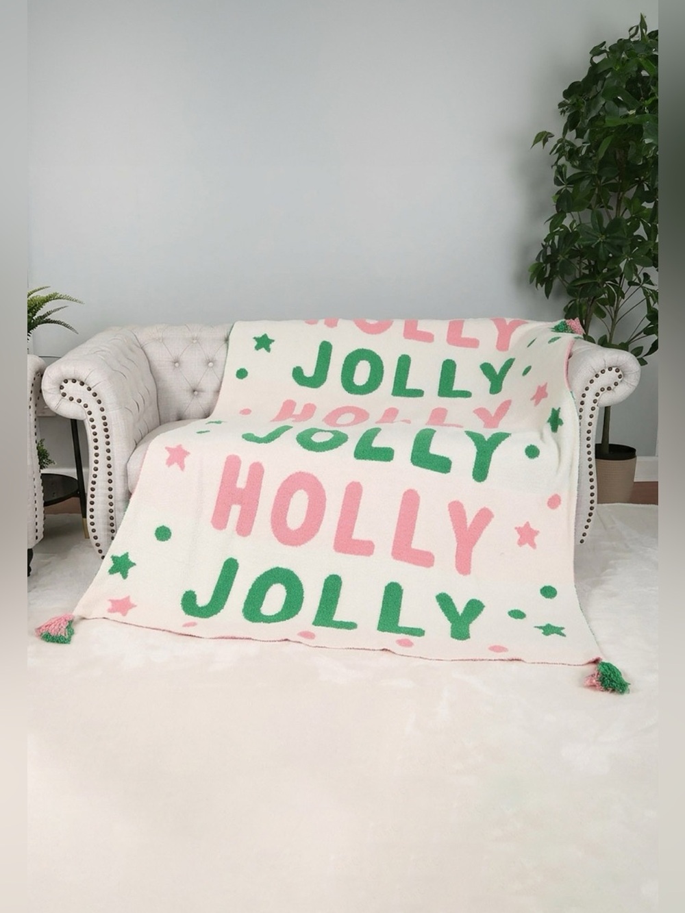 Comfyluxe Cozy Holly Jolly Holiday Tassel Reversible Throw Blanket